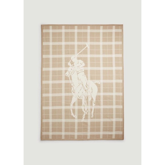 Polo Ralph Lauren Home Oakwood Cotton Throw Tan Ivory Big Pony 50 X 70 - Picture 2 of 4